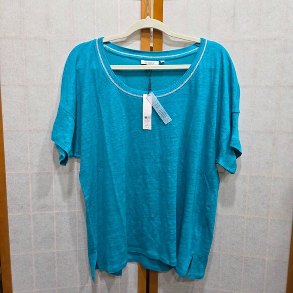 New With Tags Chico's Seaspray Linen Tee size 3 - Picture 1 of 4